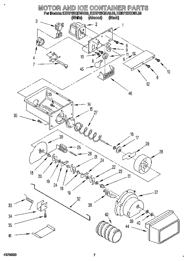 MOTOR AND ICE CONTAINER Diagram and Parts List for KSRP25QDBL00  KitchenAid Refrigerator