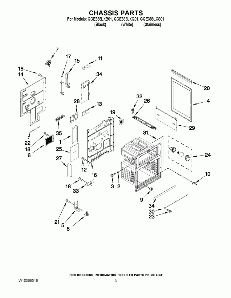 CHASSIS PARTS Diagram and Parts List for GGE388LXQ01  Whirlpool Range