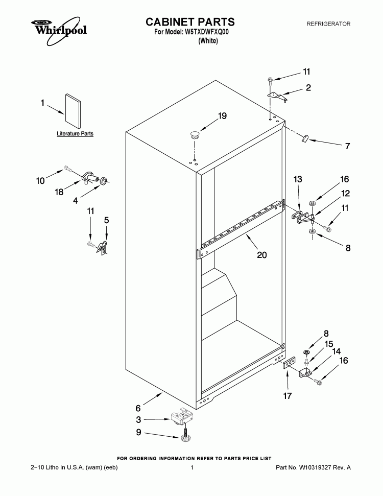 CABINET PARTS Diagram and Parts List for W5TXDWFXQ00  Whirlpool Refrigerator
