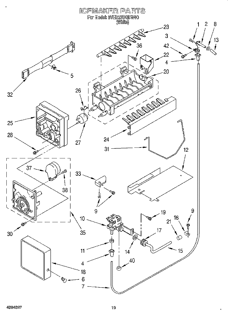 ICEMAKER, LIT/OPTIONAL Diagram and Parts List for 3VED27DQDW00  Whirlpool Refrigerator