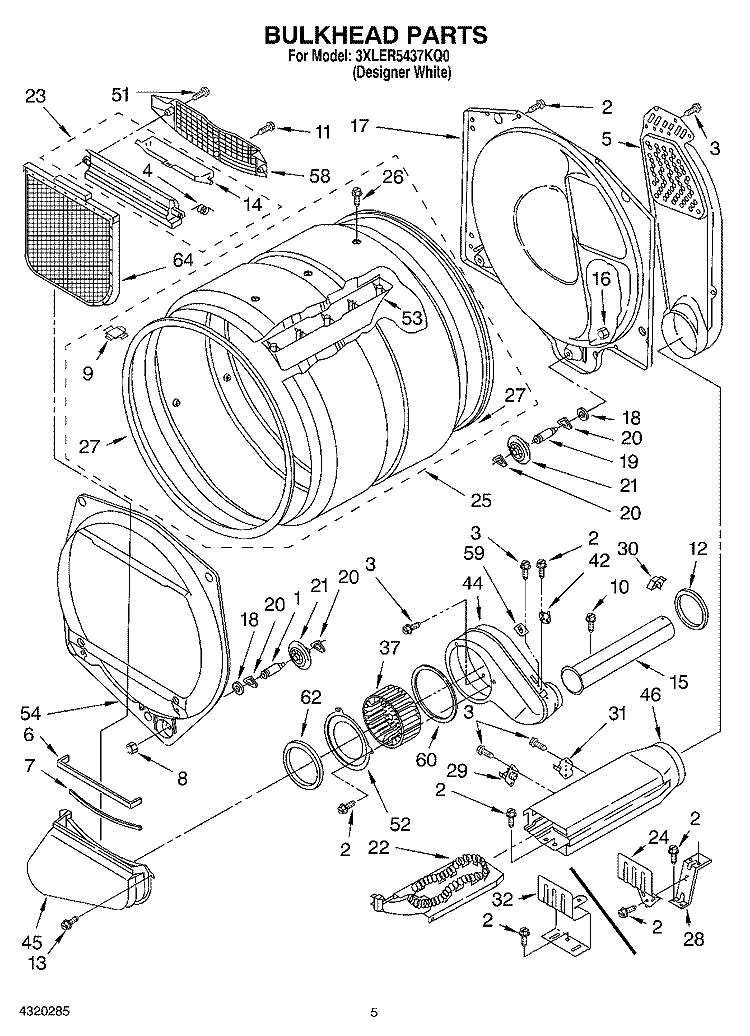 SECTION Diagram and Parts List for 3XLER5437KQ0  Whirlpool Dryer