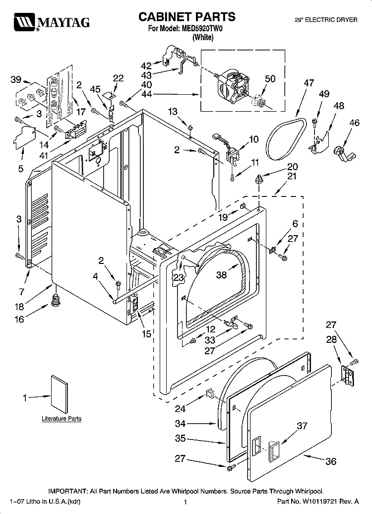 CABINET PARTS Diagram and Parts List for MED5920TW0  Maytag Dryer