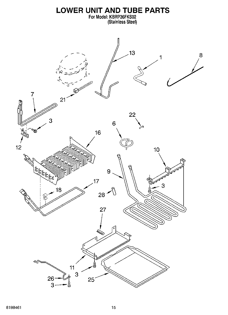 LOWER UNIT AND TUBE PARTS Diagram and Parts List for KBRP36FKS02  KitchenAid Refrigerator