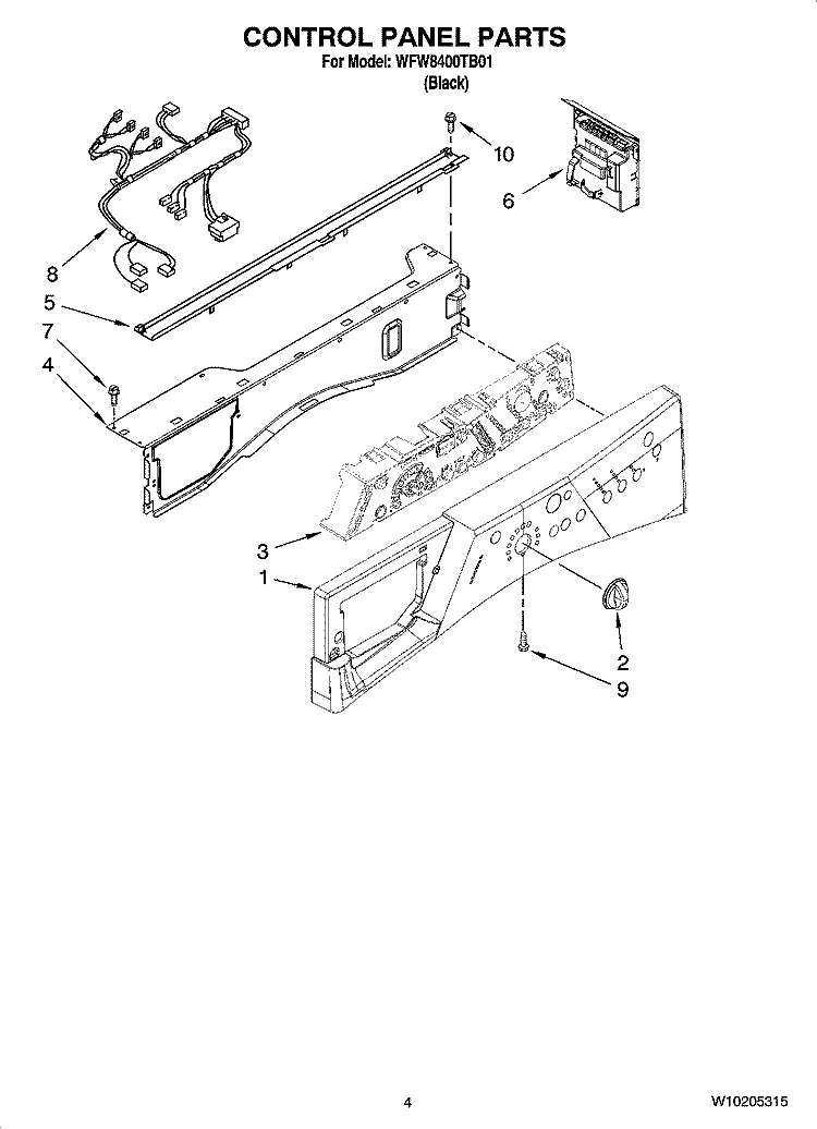 CONTROL PANEL PARTS Diagram and Parts List for WFW8400TB01  Whirlpool Washer