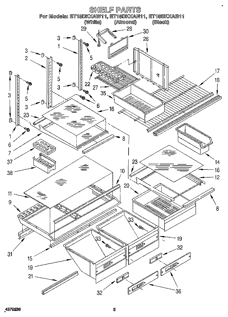 SHELF, LITERATURE Diagram and Parts List for ET18DKXAB11  Whirlpool Refrigerator