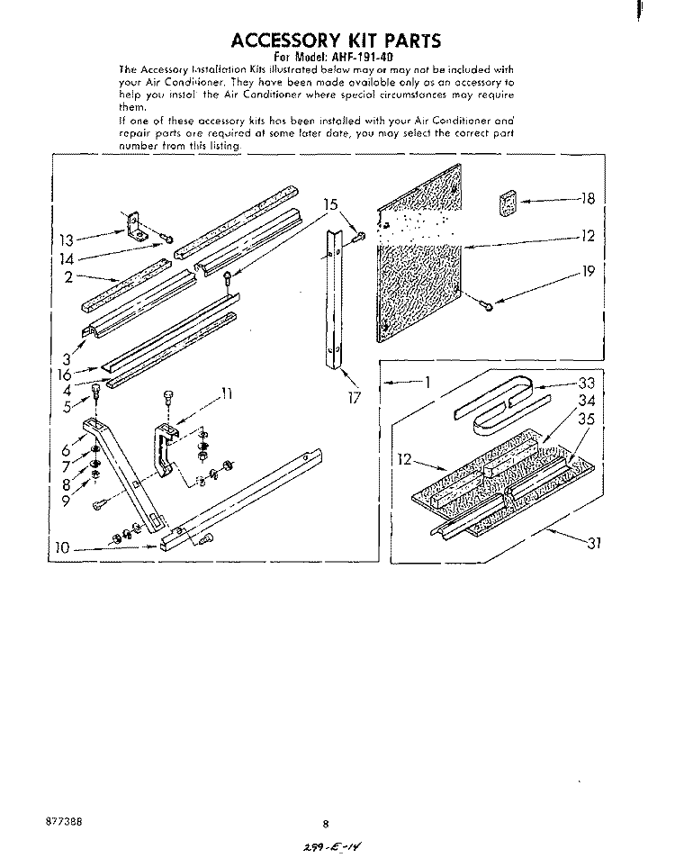 ACCESSORY KIT Diagram and Parts List for AHF19140  Whirlpool Air Conditioner
