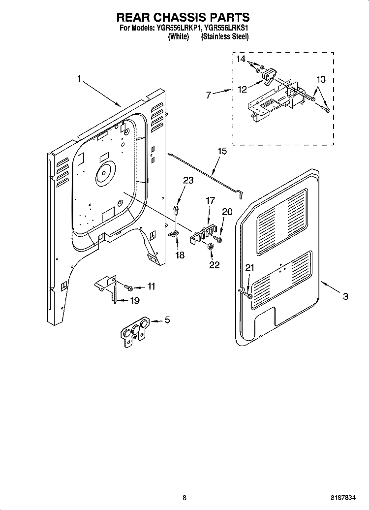 REAR CHASSIS PARTS Diagram and Parts List for YGR556LRKP1  Whirlpool Range