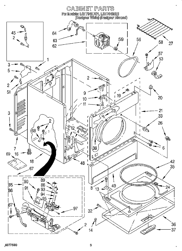 CABINET Diagram and Parts List for LGT7646DZ1  Whirlpool Dryer