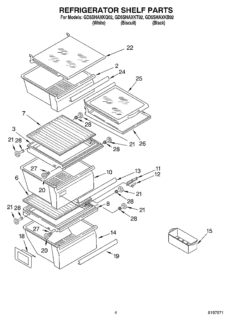 REFRIGERATOR SHELF Diagram and Parts List for GD5SHAXKT02  Whirlpool Refrigerator