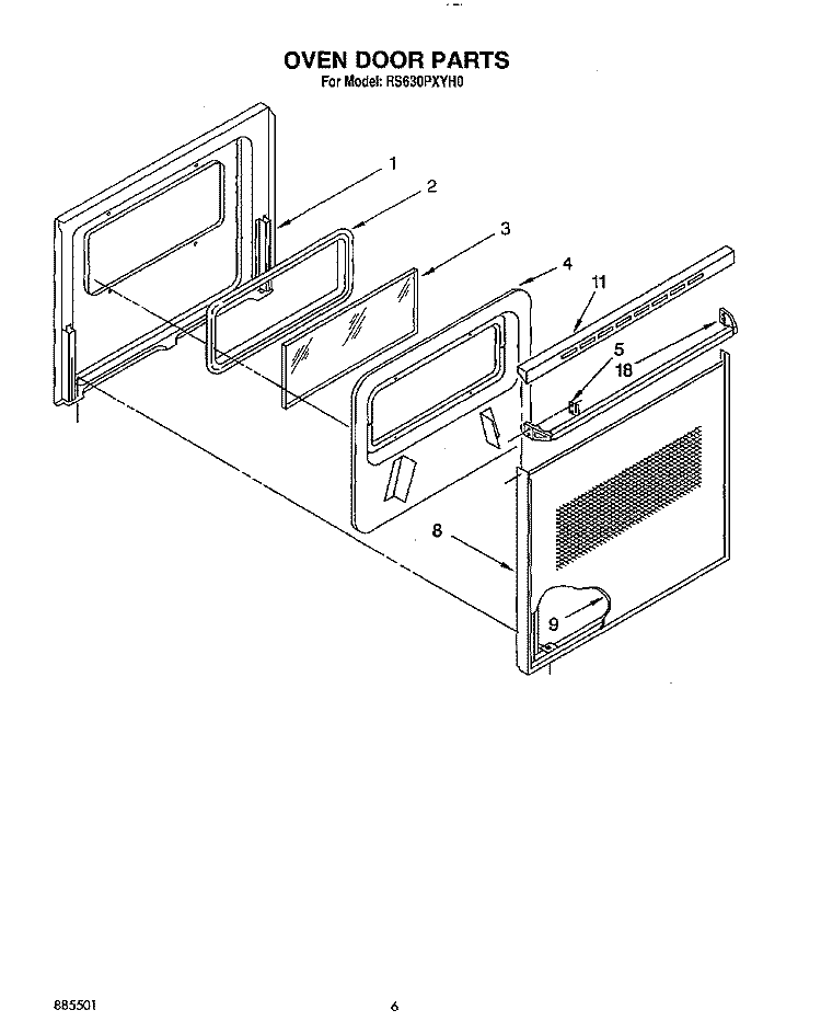 OVEN DOOR, OPTIONAL Diagram and Parts List for RS630PXYH0  Whirlpool Range