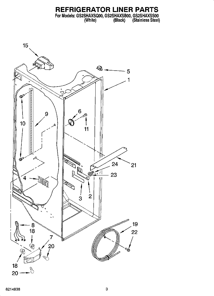 REFRIGERATOR LINER PARTS Diagram and Parts List for GS2SHAXSB00  Whirlpool Refrigerator