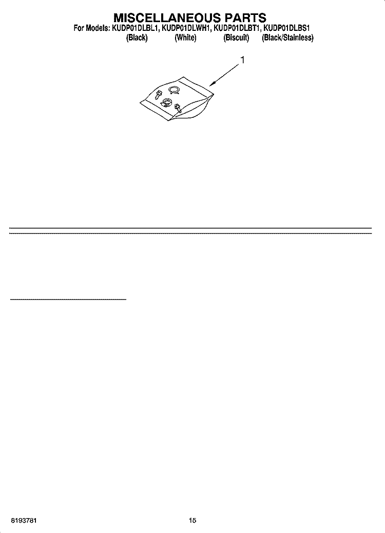 MISCELLANEOUS PARTS OPTIONAL PARTS (NOT INCLUDED) Diagram and Parts List for KUDP01DLBS1  KitchenAid Dishwasher
