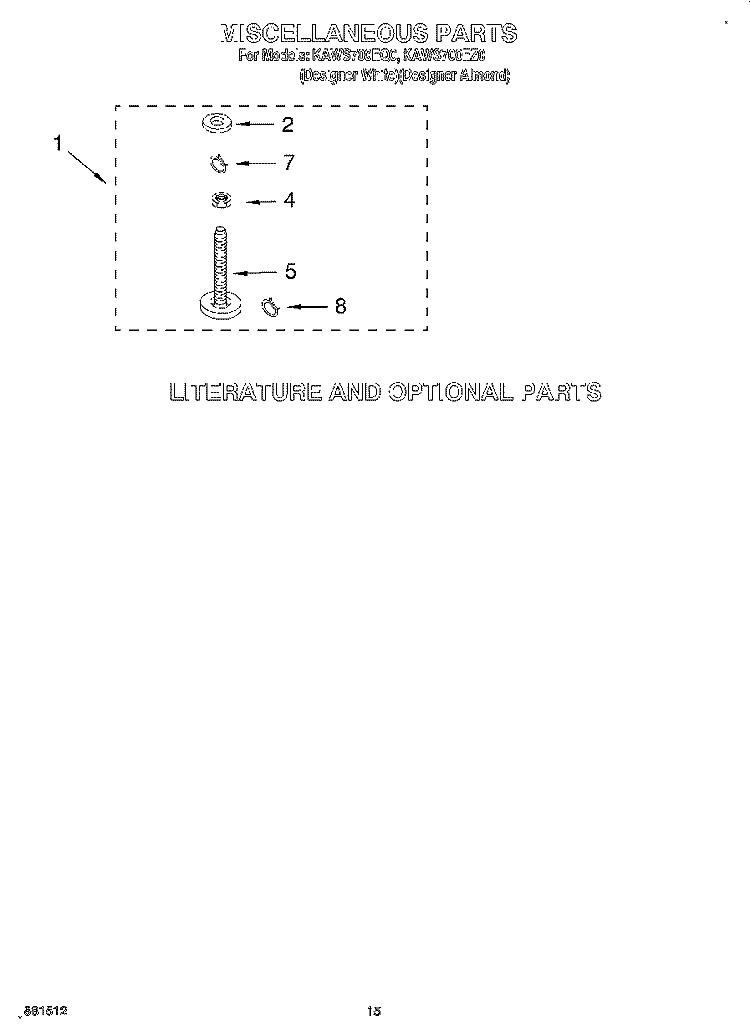 MISCELLANEOUS, LIT/OPTIONAL Diagram and Parts List for KAWS700EQ0  KitchenAid Washer