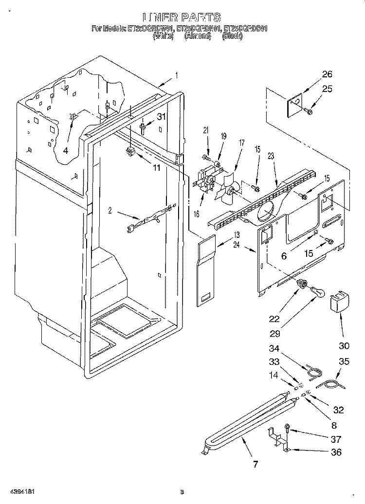 LINER Diagram and Parts List for ET25DQRDB01  Whirlpool Refrigerator