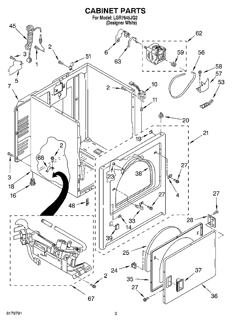 CABINET Diagram and Parts List for LGR7645JQ2  Whirlpool Dryer