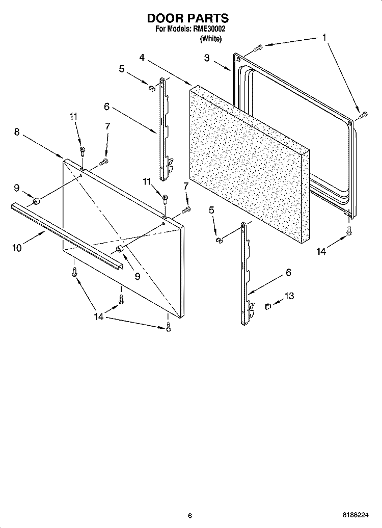 DOOR PARTS, OPTIONAL PARTS Diagram and Parts List for RME30002  Roper Range
