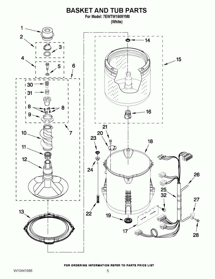 BASKET AND TUB PARTS Diagram and Parts List for 7EWTW1509YM0  Whirlpool Washer