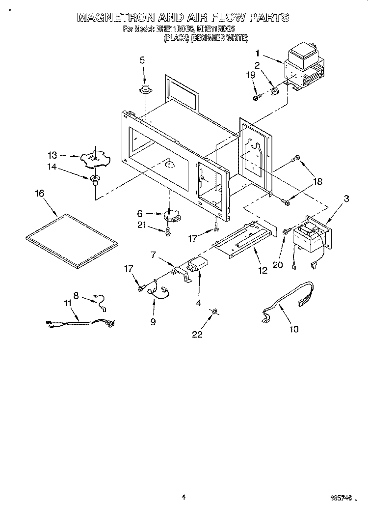 MAGNETRON AND AIR FLOW Diagram and Parts List for MHE11RDB5  Roper Microwave