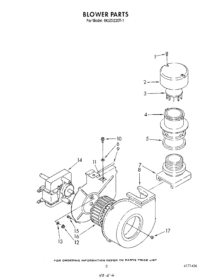 BLOWER Diagram and Parts List for 4KUDI220T1  KitchenAid Dishwasher