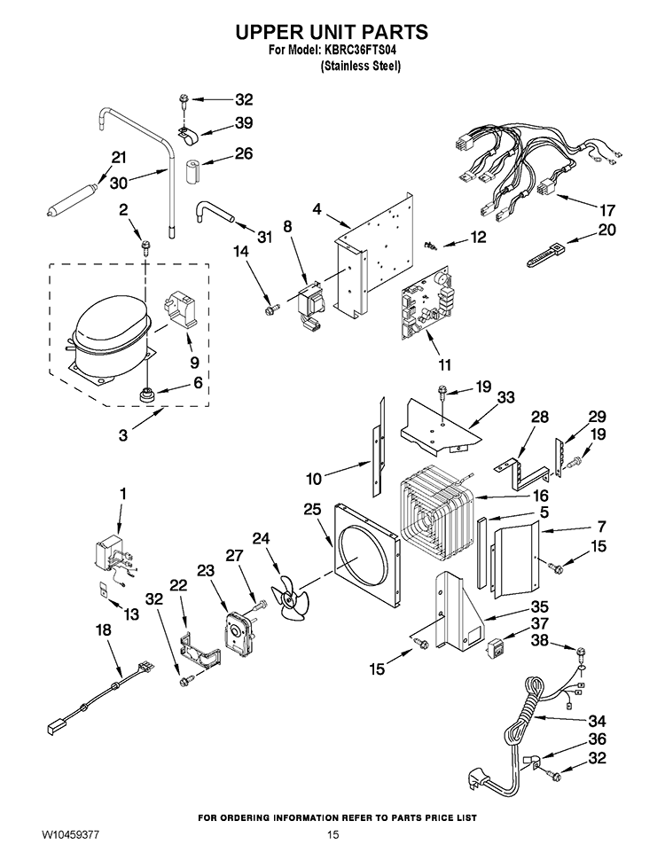 UPPER UNIT PARTS Diagram and Parts List for KBRC36FTS04  KitchenAid Refrigerator