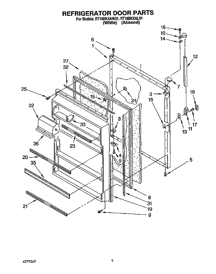 REFRIGERATOR DOOR, LIT/OPTIONAL Diagram and Parts List for RT18BKXAW01  Roper Refrigerator
