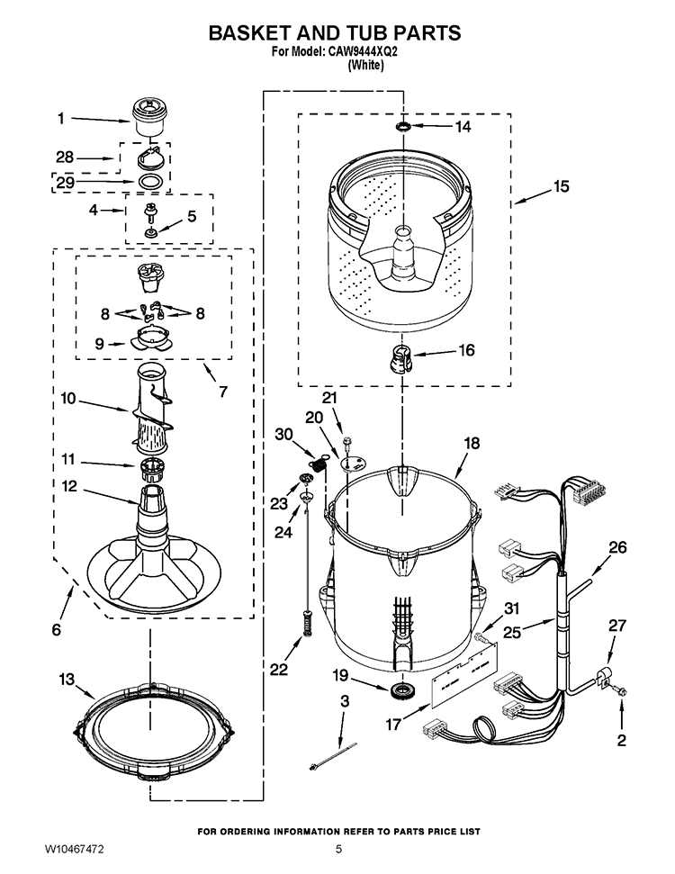 BASKET AND TUB PARTS Diagram and Parts List for CAW9444XQ2  Whirlpool Washer