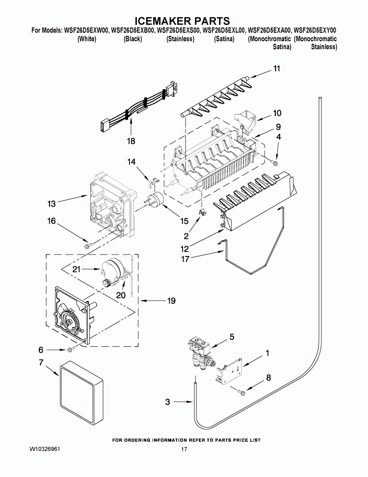 ICEMAKER PARTS Diagram and Parts List for WSF26D5EXL00  Whirlpool Refrigerator