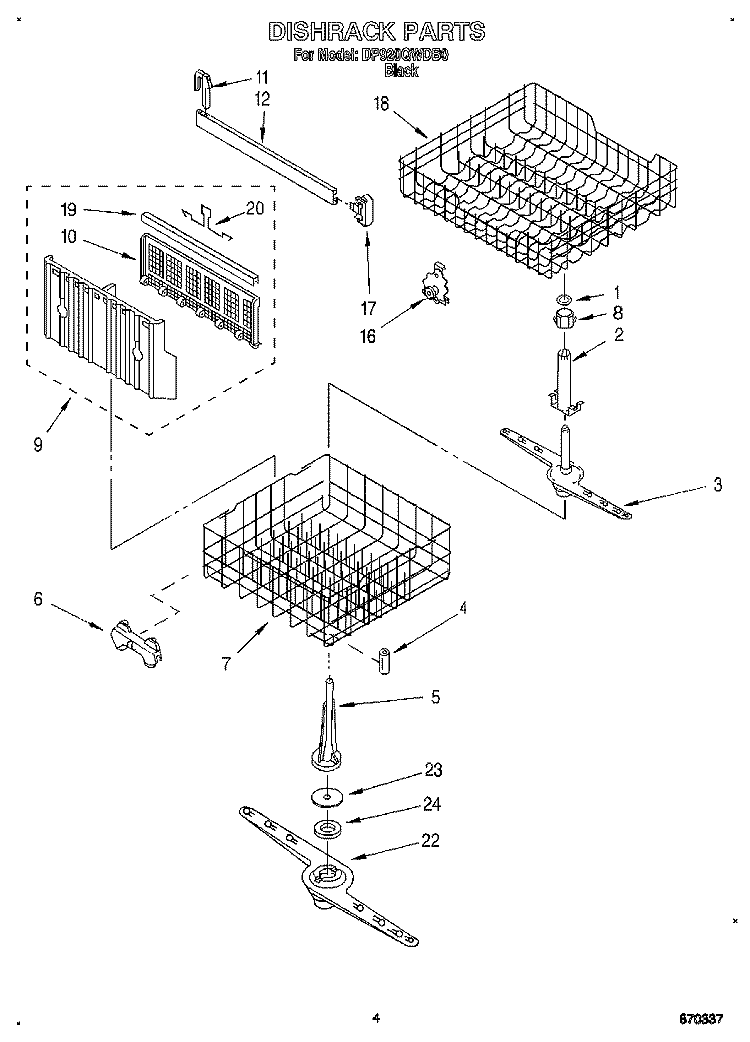 DISHRACK Diagram and Parts List for DP920QWDB0  Whirlpool Dishwasher