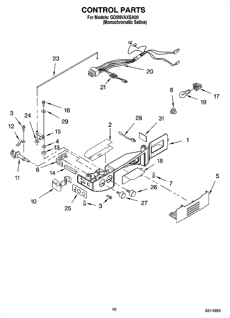 CONTROL PARTS Diagram and Parts List for GD5NVAXSA00  Whirlpool Refrigerator