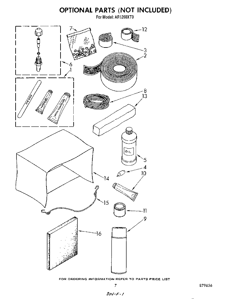 LIT/OPTIONAL Diagram and Parts List for AR1200XT0  Whirlpool Air Conditioner