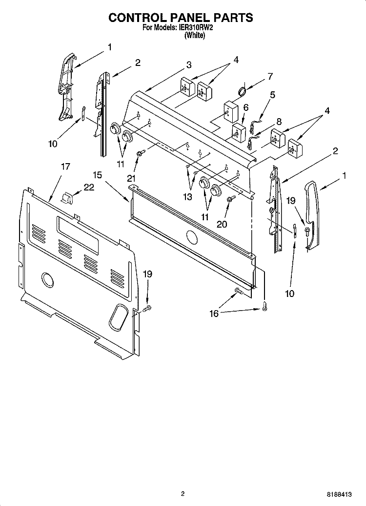CONTROL PANEL PARTS Diagram and Parts List for IER310RW2  Inglis Range