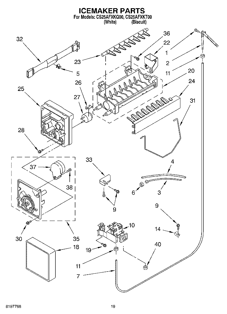 ICEMAKER, OPTIONAL Diagram and Parts List for CS25AFXKT00  Crosley Refrigerator