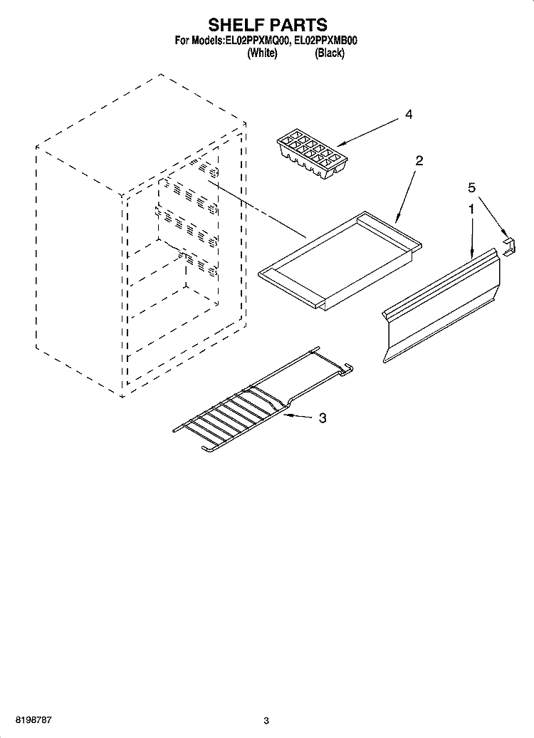 SHELF PARTS Diagram and Parts List for EL02PPXMB00  Whirlpool Refrigerator