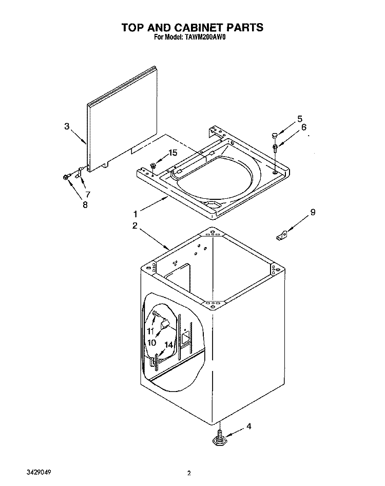 TOP AND CABINET, LIT/OPTIONAL Diagram and Parts List for TAWM200AW0  Estate Washer