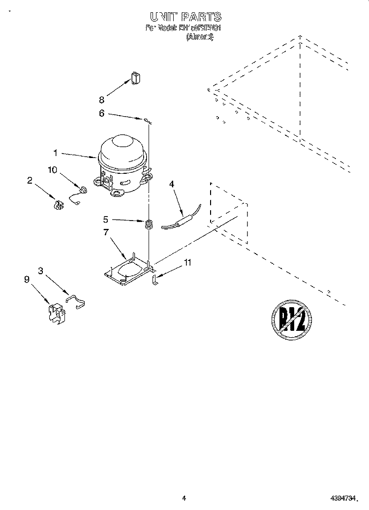 SECTION Diagram and Parts List for EH150FXEN01  Whirlpool Freezer