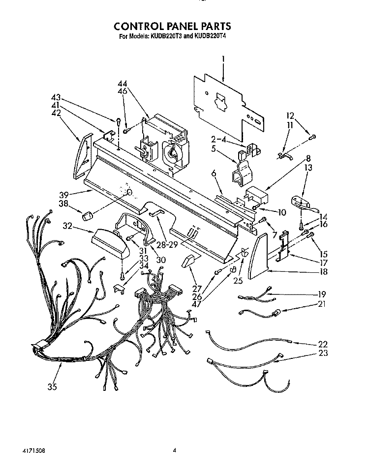 CONTROL PANEL, LIT/OPTIONAL Diagram and Parts List for KUDB220T3  KitchenAid Dishwasher