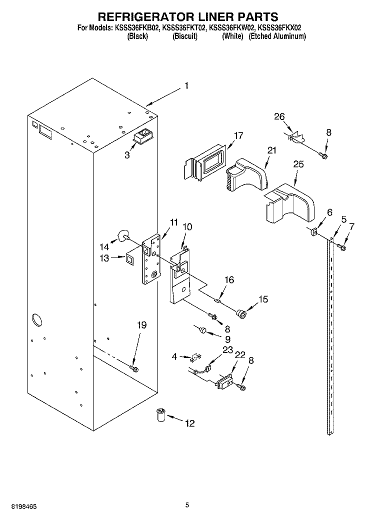 REFRIGERATOR LINER PARTS Diagram and Parts List for KSSS36FKT02  KitchenAid Refrigerator