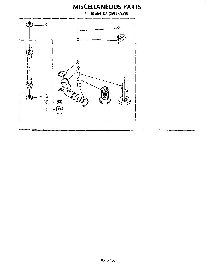 MISCELLANEOUS , LITERATURE AND OPTIONAL Diagram and Parts List for CA2500XMW0  Whirlpool Washer