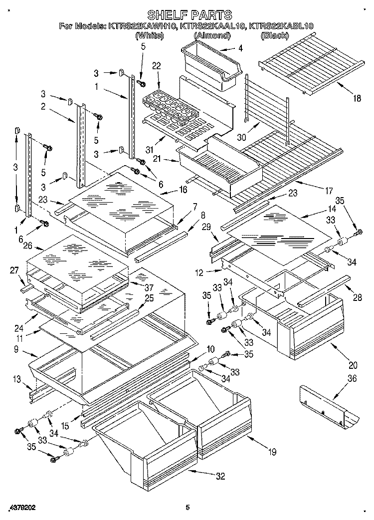SHELF, LIT/OPTIONAL Diagram and Parts List for KTRS22KAAL10  KitchenAid Refrigerator