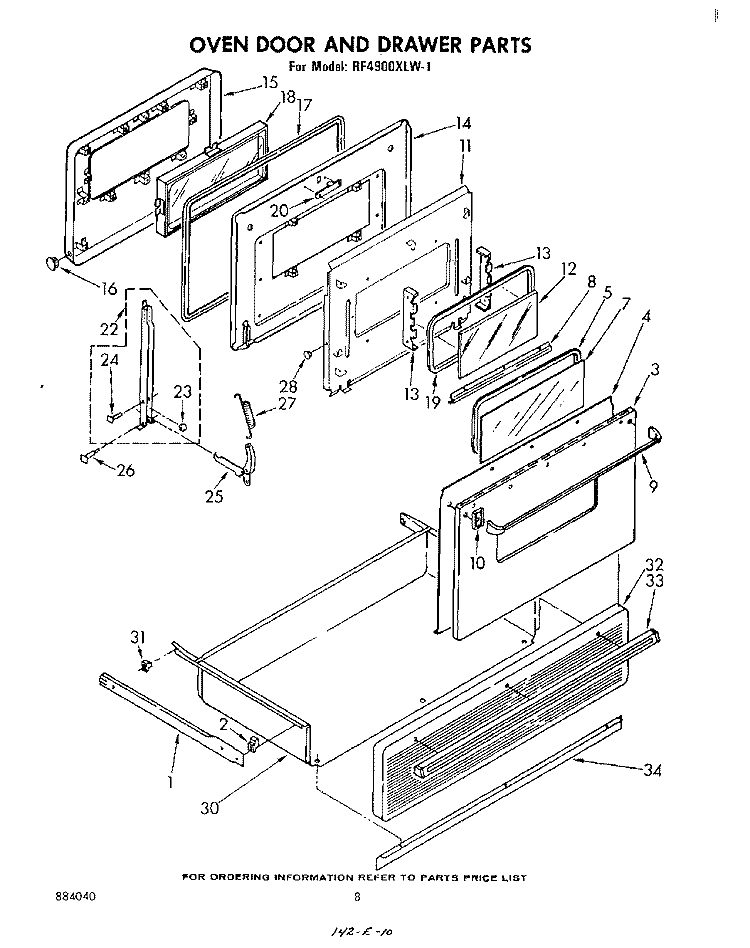 OVEN DOOR AND DRAWER Diagram and Parts List for RF4900XLW1  Whirlpool Range