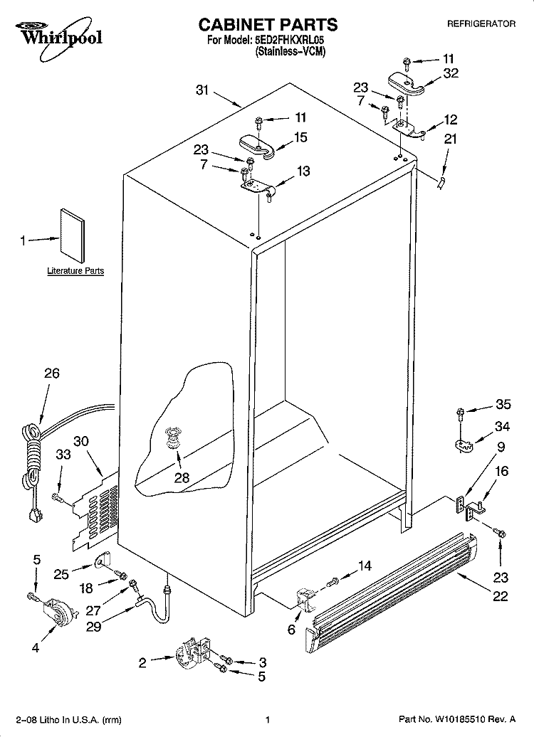CABINET PARTS Diagram and Parts List for 5ED2FHKXRL05  Whirlpool Refrigerator