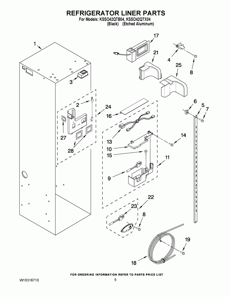 REFRIGERATOR LINER PARTS Diagram and Parts List for KSSO42QTX04  KitchenAid Refrigerator