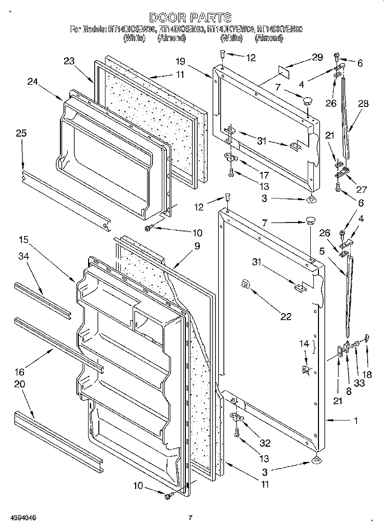 DOOR, LIT/OPTIONAL Diagram and Parts List for RT14DKXEW00  Roper Refrigerator