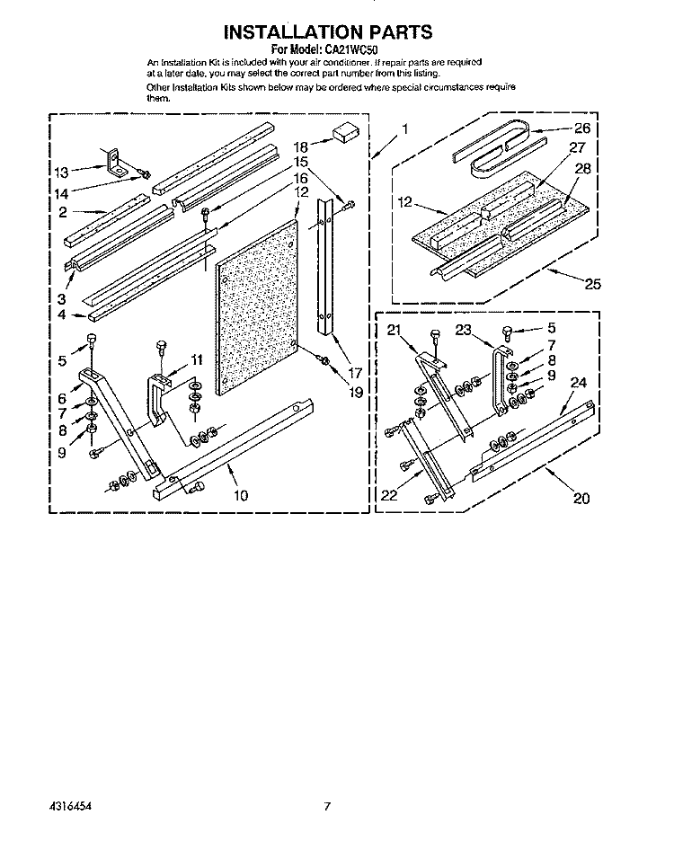 INSTALLATION Diagram and Parts List for CA21WC50  Crosley Air Conditioner