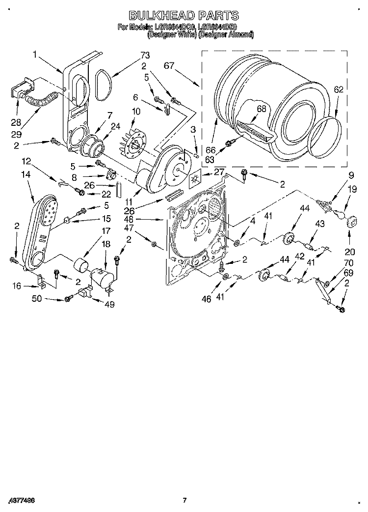 BULKHEAD Diagram and Parts List for LGR6644DZ0  Whirlpool Dryer