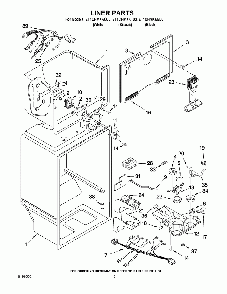 LINER PARTS Diagram and Parts List for ET1CHMXKQ03  Whirlpool Refrigerator