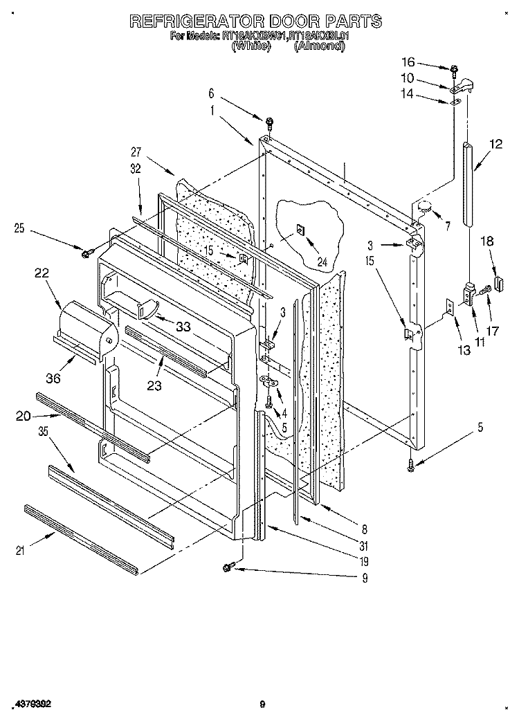 REFRIGERATOR DOOR, LIT/OPTIONAL Diagram and Parts List for RT18AKXBW01  Roper Refrigerator