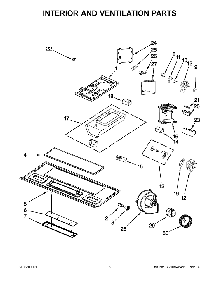 INTERIOR AND VENTILATION PARTS Diagram and Parts List for WMH75520AS0  Whirlpool Microwave