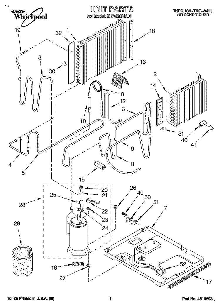 UNIT, LITERATURE Diagram and Parts List for 8CACM07DD1  Whirlpool Air Conditioner