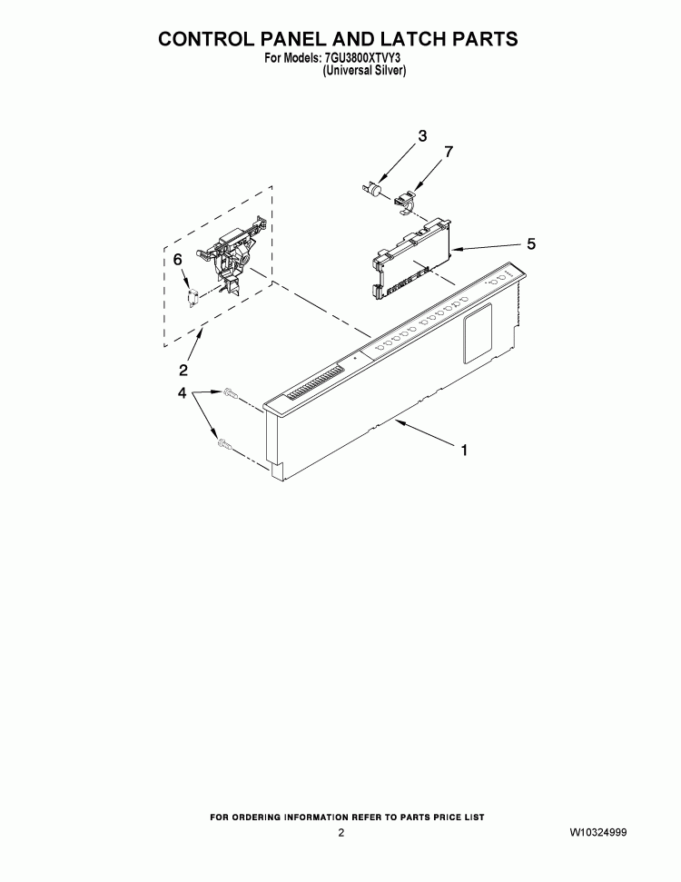 CONTROL PANEL AND LATCH PARTS Diagram and Parts List for 7GU3800XTVY3  Whirlpool Dishwasher